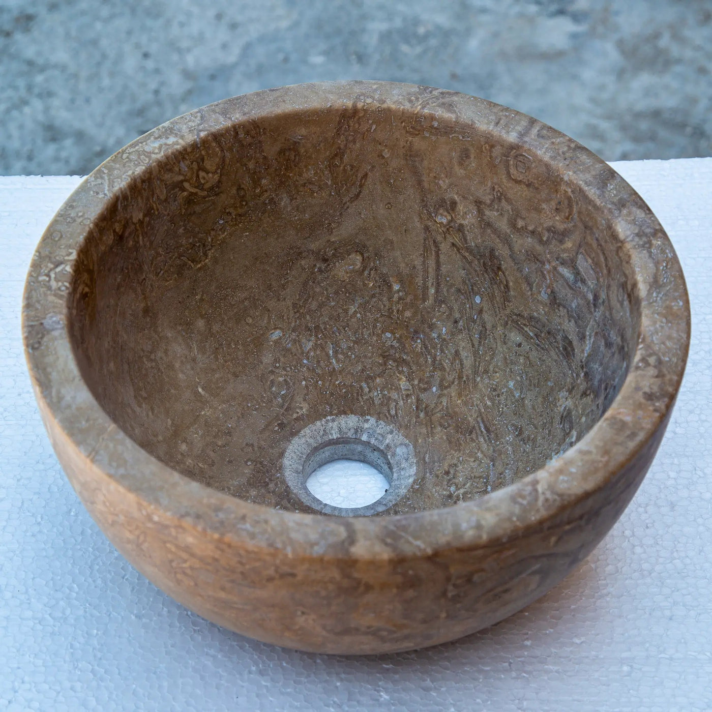 Noce Brown Travertine Natural Stone Round Above Vanity Bathroom Sink 12.5 Diameter 6 Height by GobekDesign