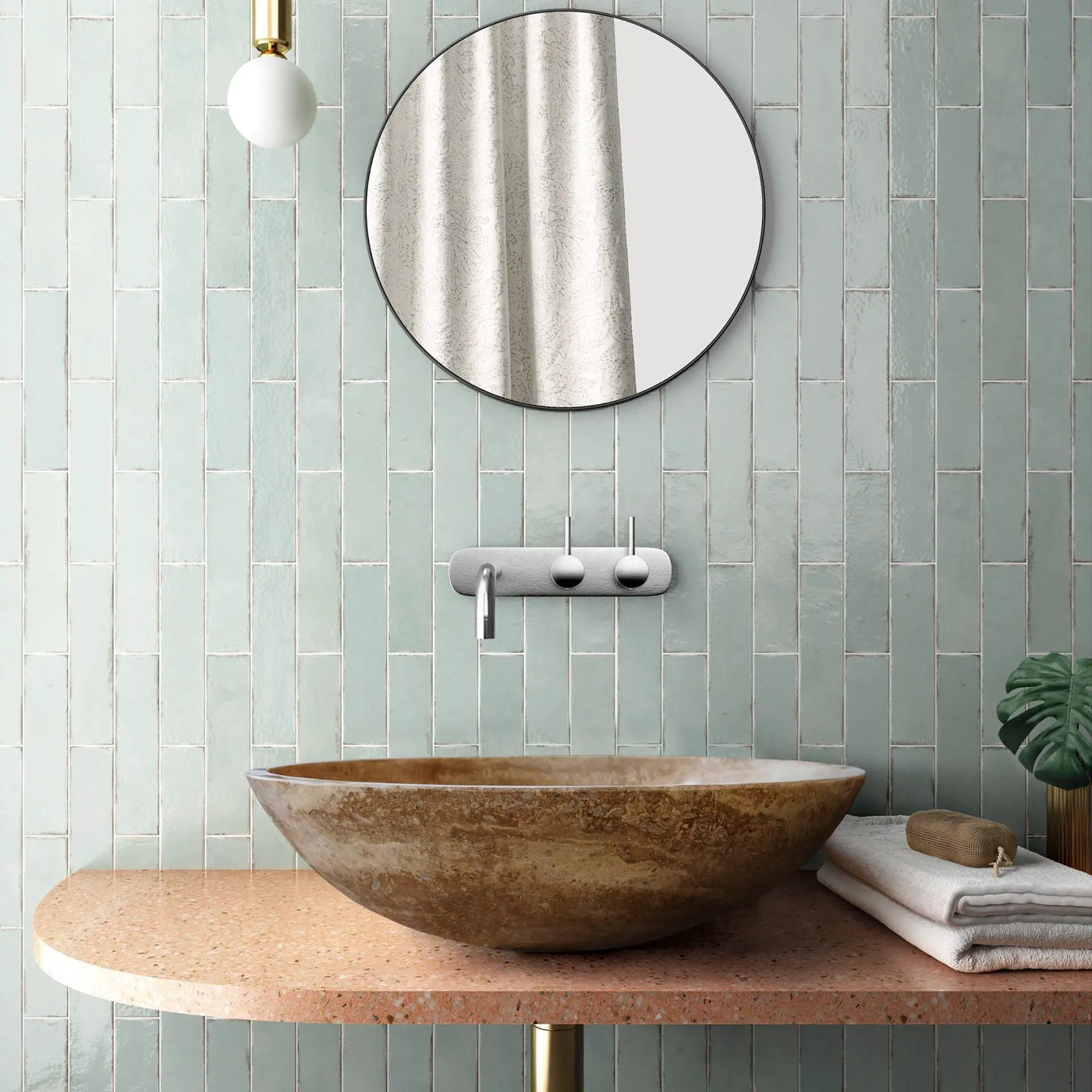 Turkish Travertine Natural Stone Oval Vessel Sink Noce Brown Handcrafted 16x21 Inch by GobekDesign