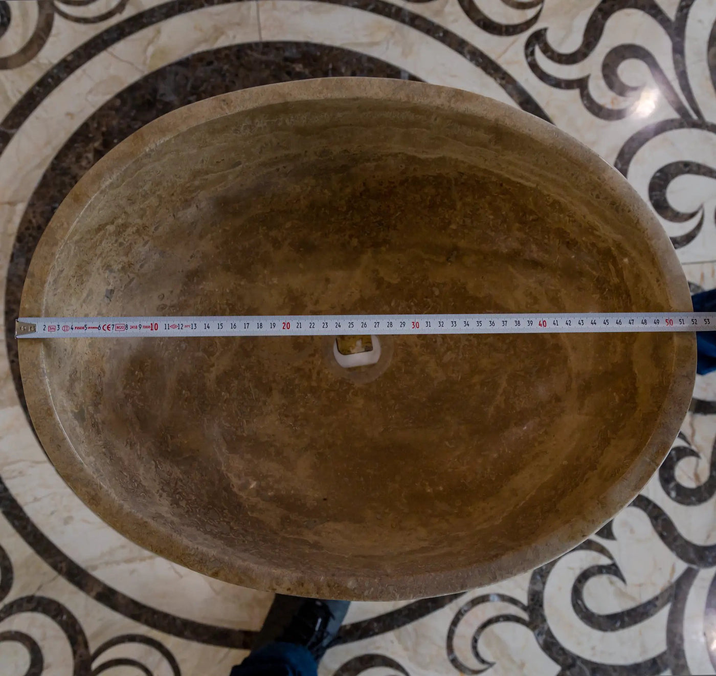 Turkish Travertine Natural Stone Oval Vessel Sink Noce Brown Handcrafted 16x21 Inch by GobekDesign