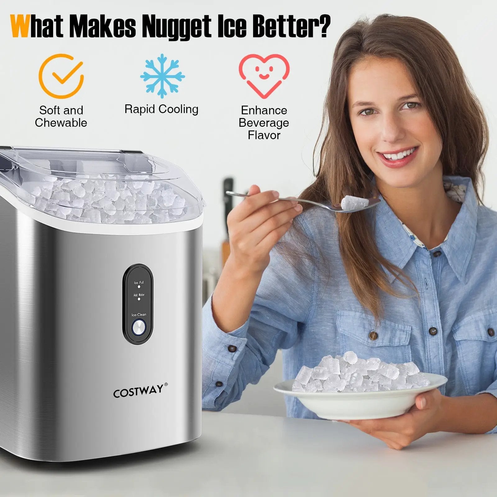Nugget Countertop Ice Maker with Soft Chewable Pellet Ice-Silver by DirectDeals