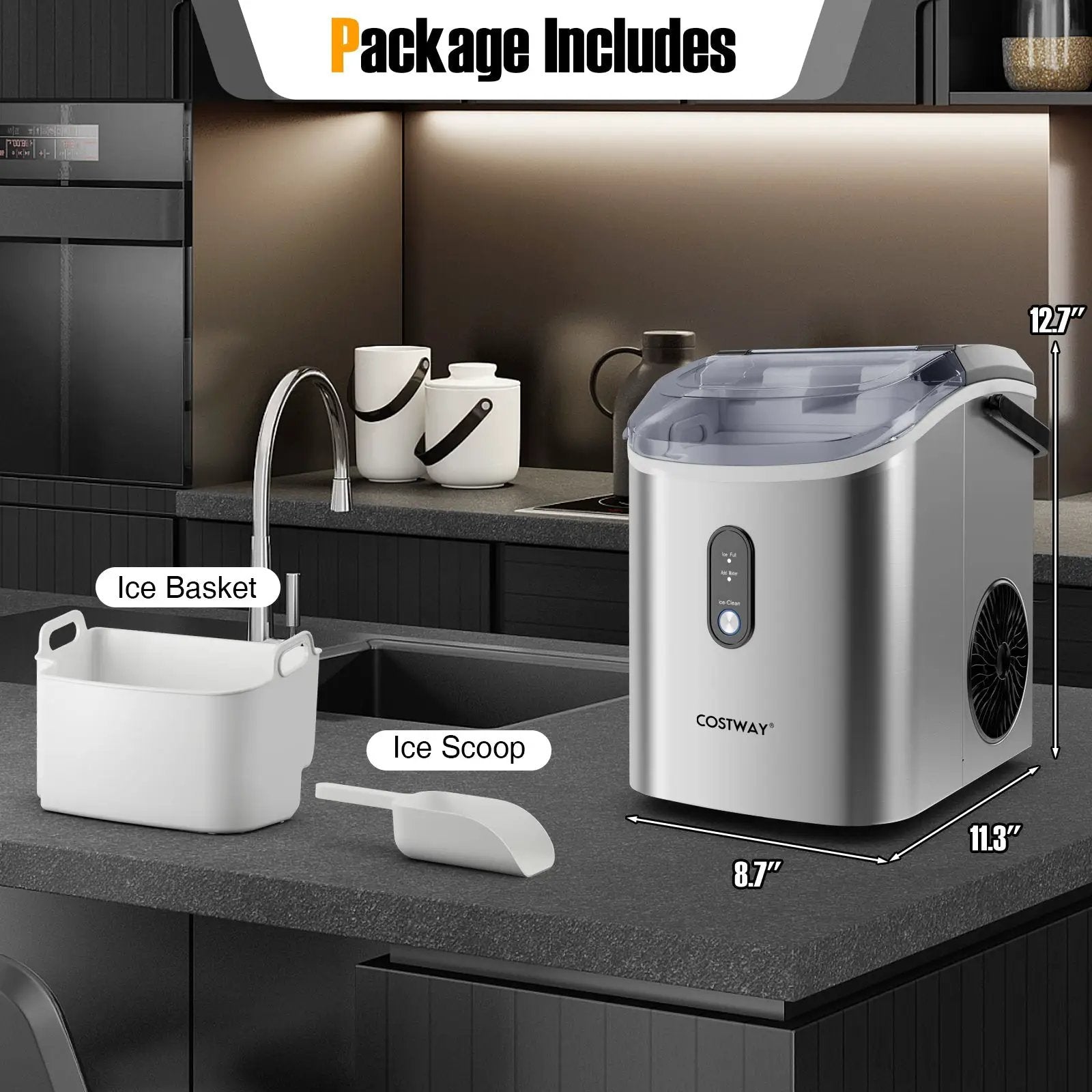 Nugget Countertop Ice Maker with Soft Chewable Pellet Ice-Silver by DirectDeals