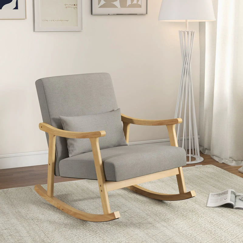 Nursery Rocking Accent Chair with Rubber Wood Armrests-Natural by DirectDeals