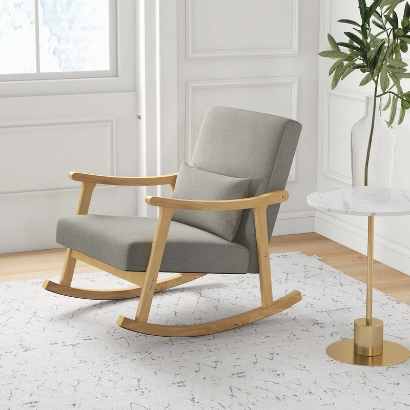 Nursery Rocking Accent Chair with Rubber Wood Armrests-Natural by DirectDeals