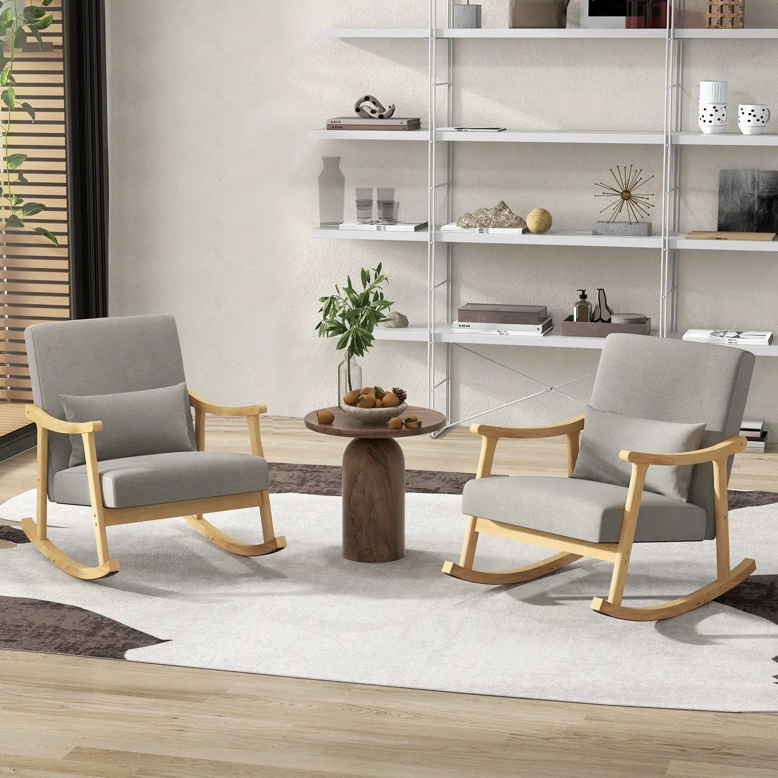 Nursery Rocking Accent Chair with Rubber Wood Armrests-Natural by DirectDeals