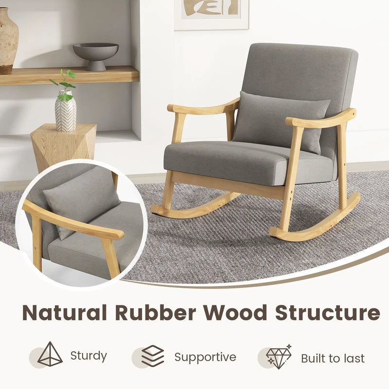 Nursery Rocking Accent Chair with Rubber Wood Armrests-Natural by DirectDeals