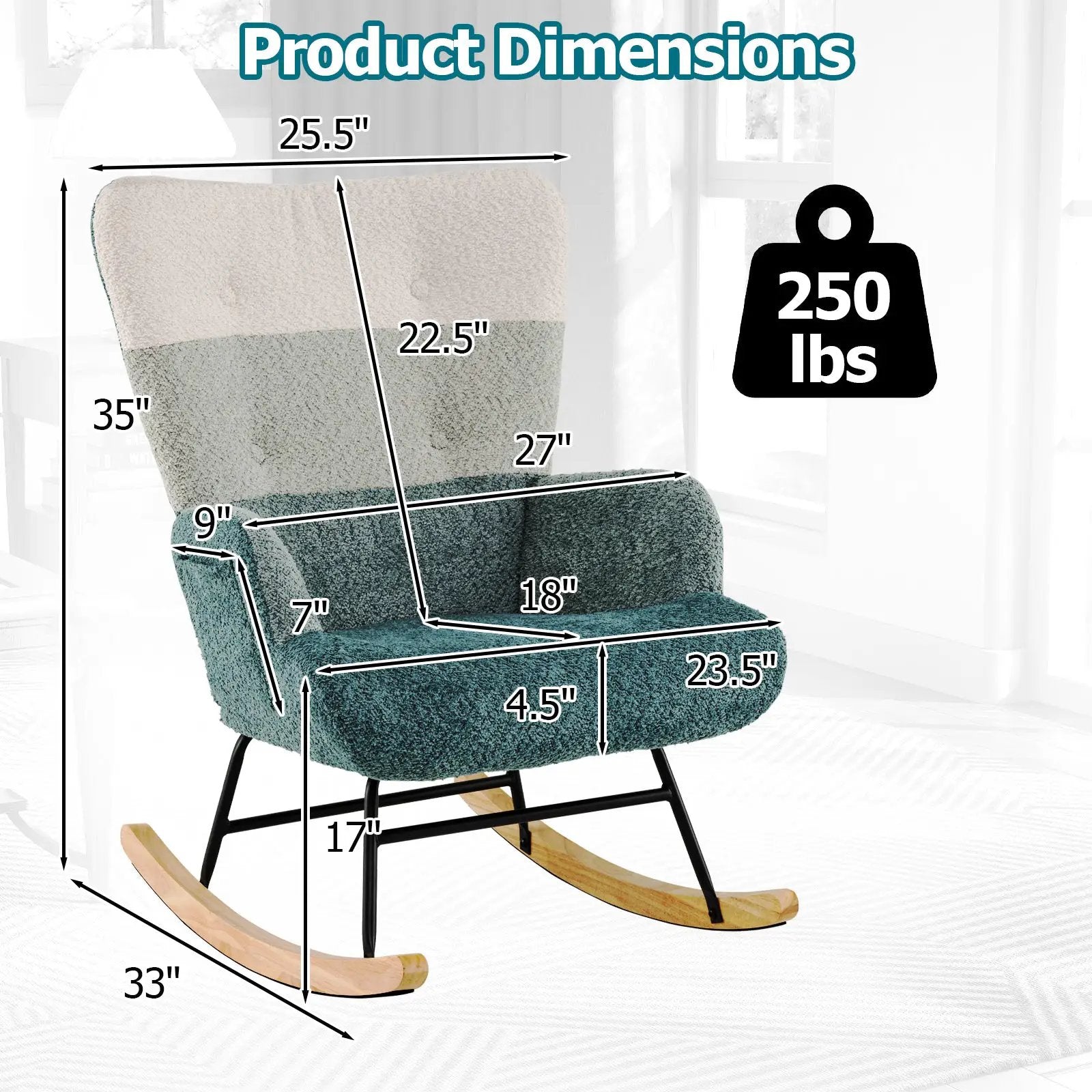 Nursery Rocking Chair with Ergonomic Armrests and High Backrest by DirectDeals