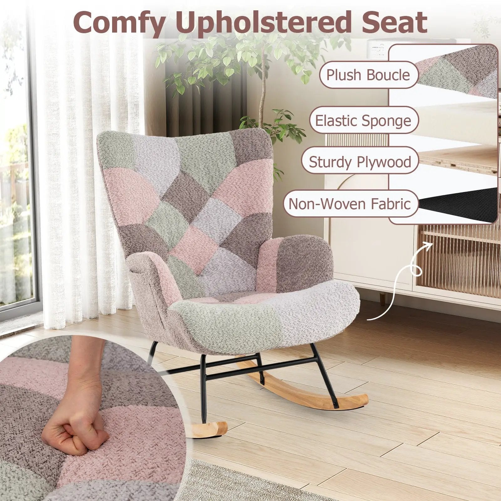Nursery Rocking Chair with Ergonomic Armrests and High Backrest for Living Room by DirectDeals