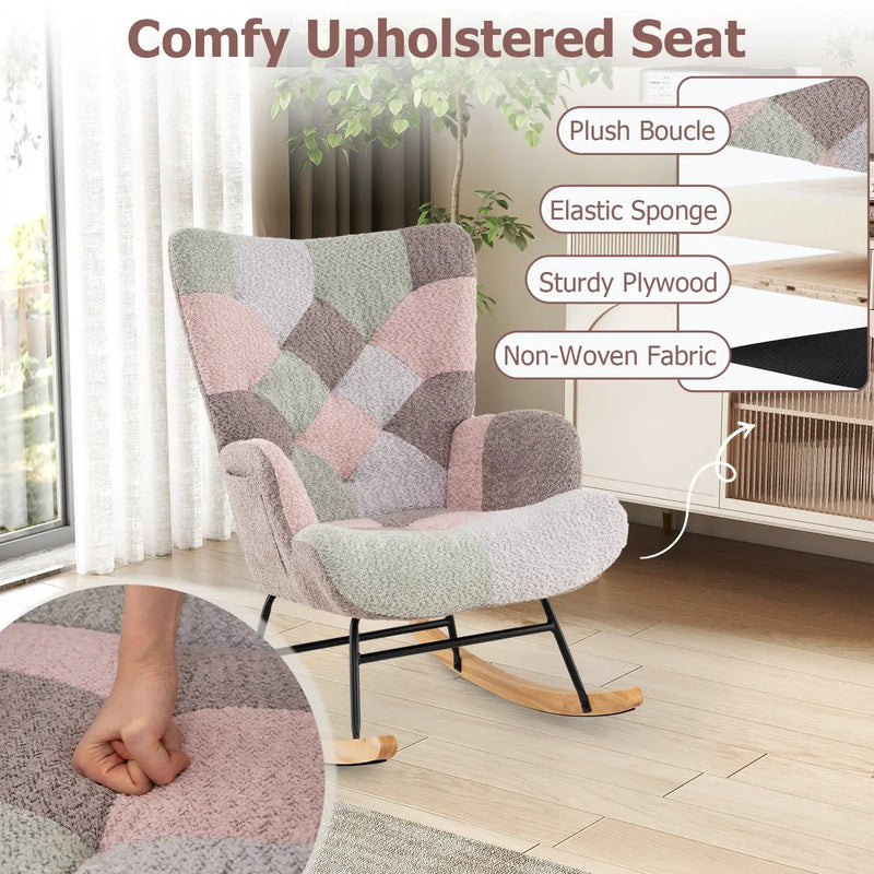 Nursery Rocking Chair with Ergonomic Armrests and High Backrest for Living Room by DirectDeals