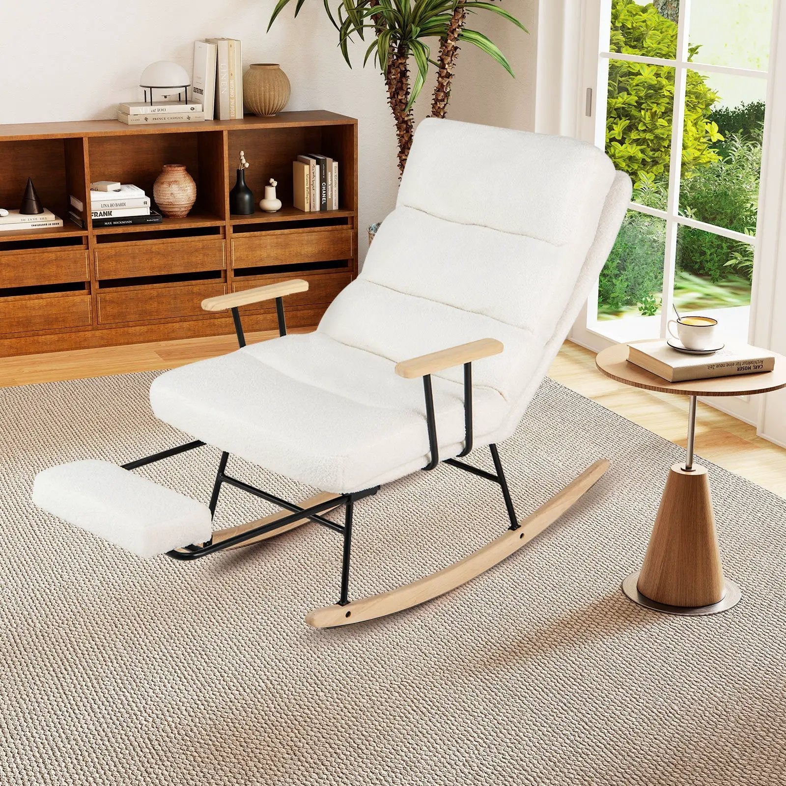 Nursery Rocking Chair Teddy Velvet Upholstered Rocking Chair-White by DirectDeals