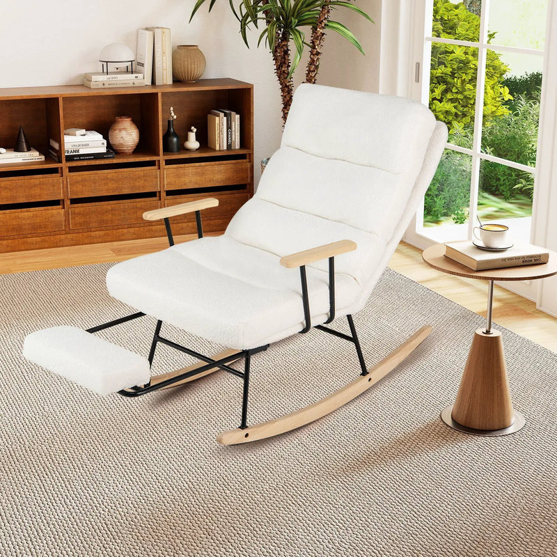 Nursery Rocking Chair Teddy Velvet Upholstered Rocking Chair-White by DirectDeals