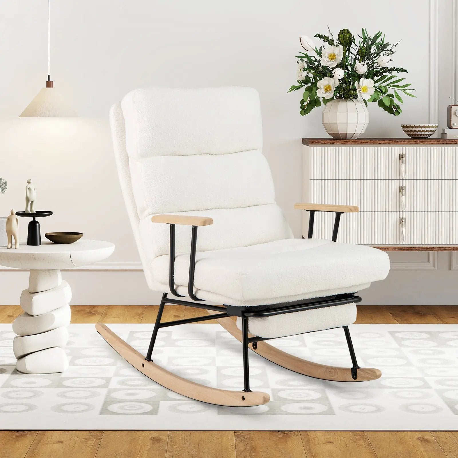 Nursery Rocking Chair Teddy Velvet Upholstered Rocking Chair-White by DirectDeals