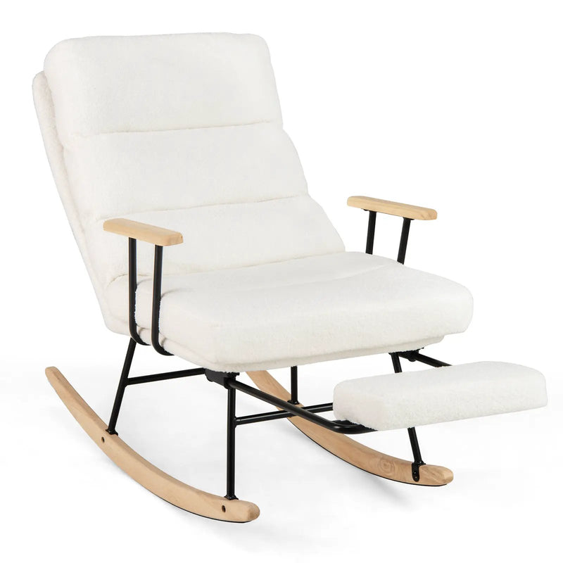 Nursery Rocking Chair Teddy Velvet Upholstered Rocking Chair-White by DirectDeals