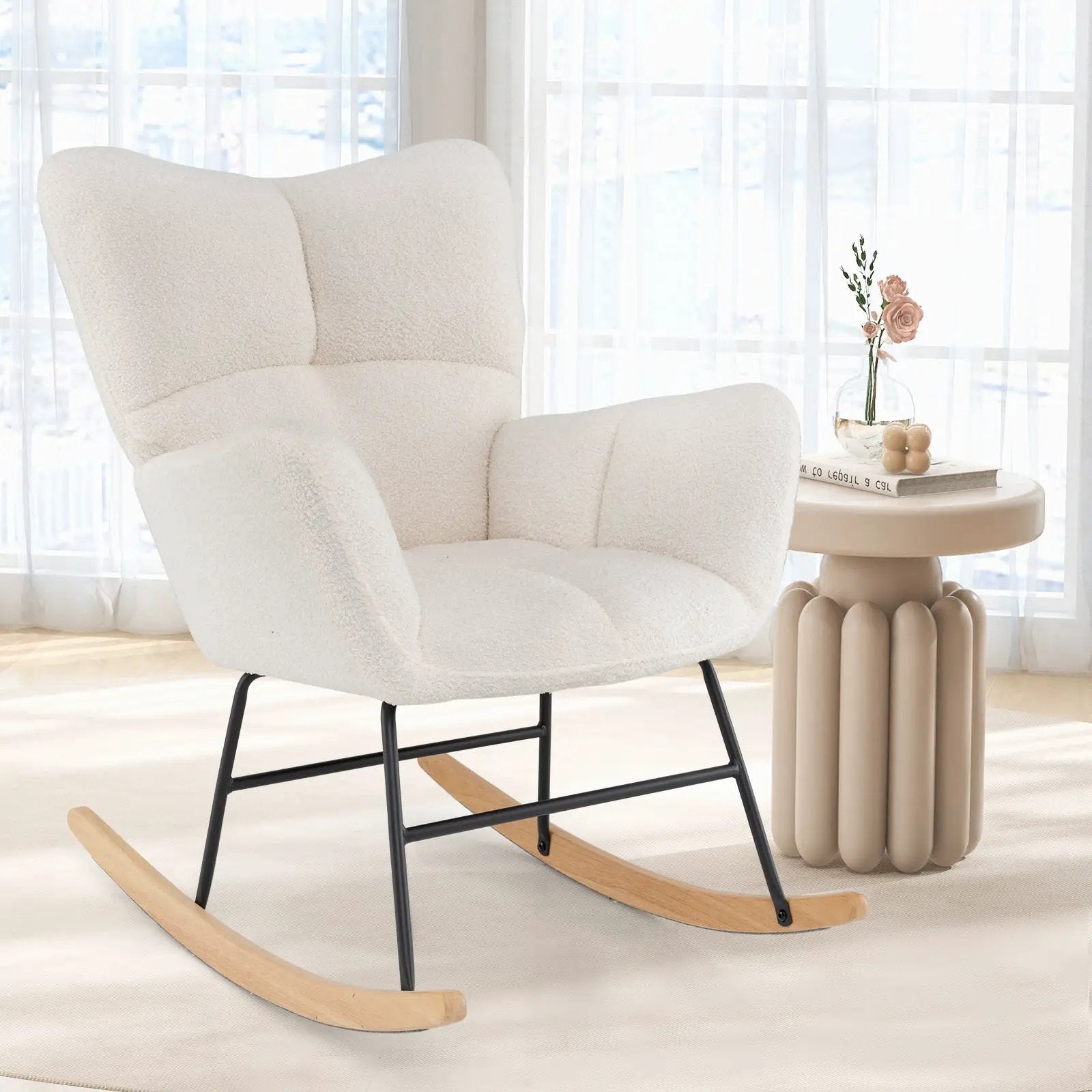 Nursery Rocking Chair with Comfy Backrest and Armrest-Beige by DirectDeals