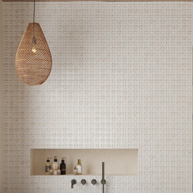 Ice White Beige 12x22 Matte Glossy Rectangle with Star Details Porcelain Large Format Tile (7 pack, 13.03 sq ft/case) by Apollo Tile