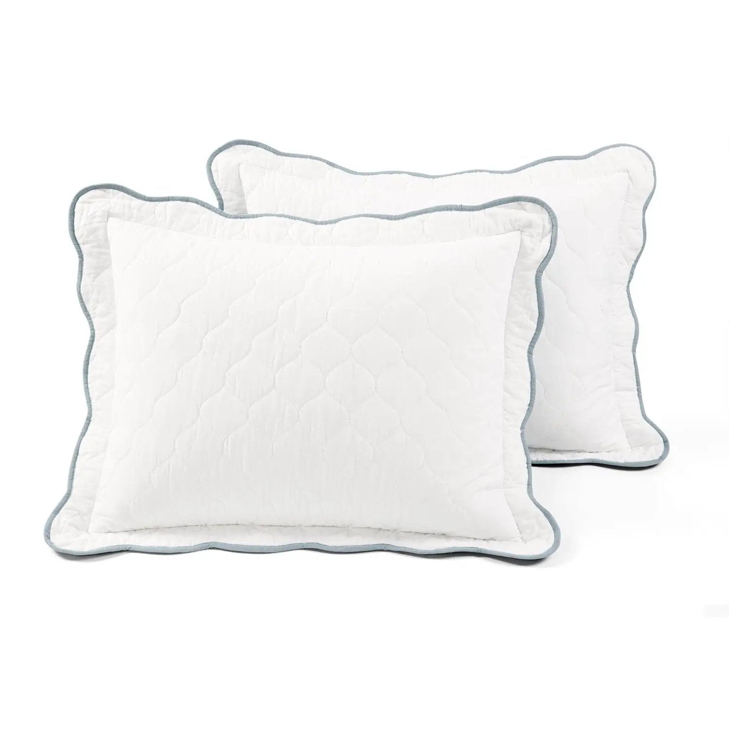 Full/Queen White Blue Scalloped Edge Reversible Thin Light Quilt Set by HomePacific