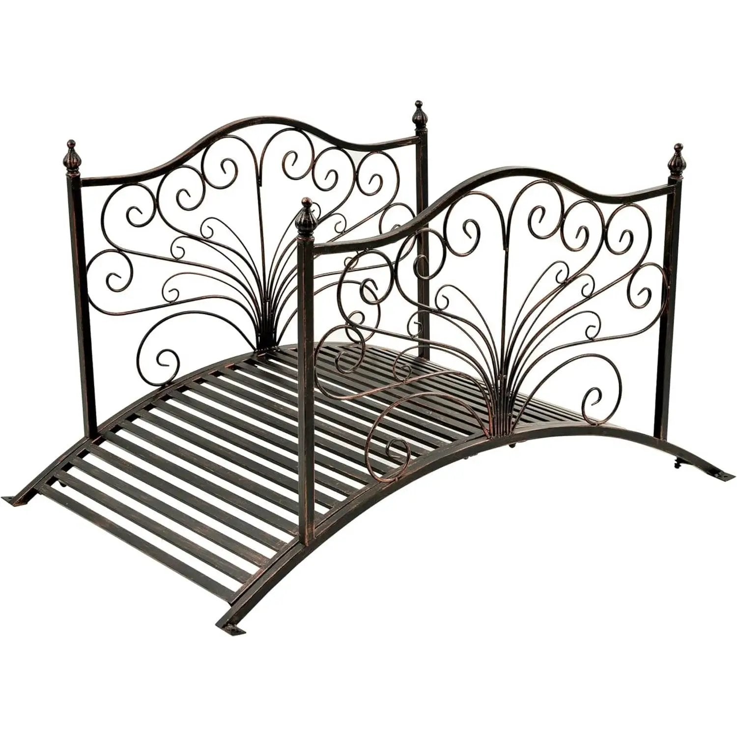 Outdoor 4-ft Heavy Duty Metal Garden Bridge in Black Bronze Finish by HomePacific