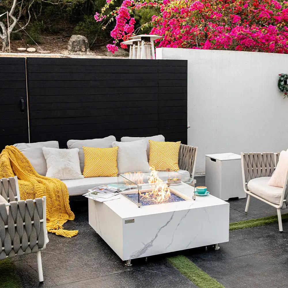 Bianco Outdoor Bianco White Fire Pit Table - Select Fuel Type by EnvelorHome