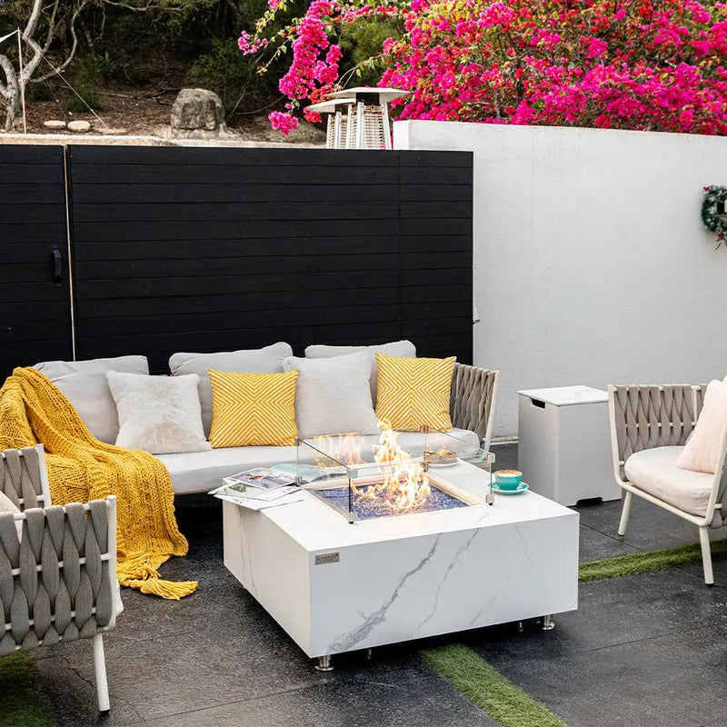 Bianco Outdoor Bianco White Fire Pit Table - Select Fuel Type by EnvelorHome