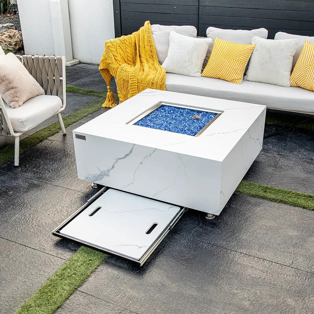 Bianco Outdoor Bianco White Fire Pit Table - Select Fuel Type by EnvelorHome