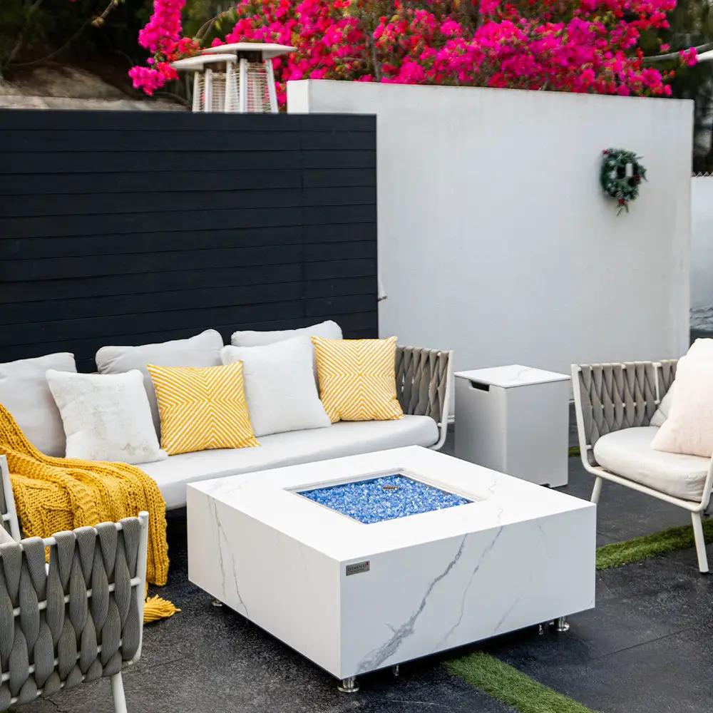 Bianco Outdoor Bianco White Fire Pit Table - Select Fuel Type by EnvelorHome