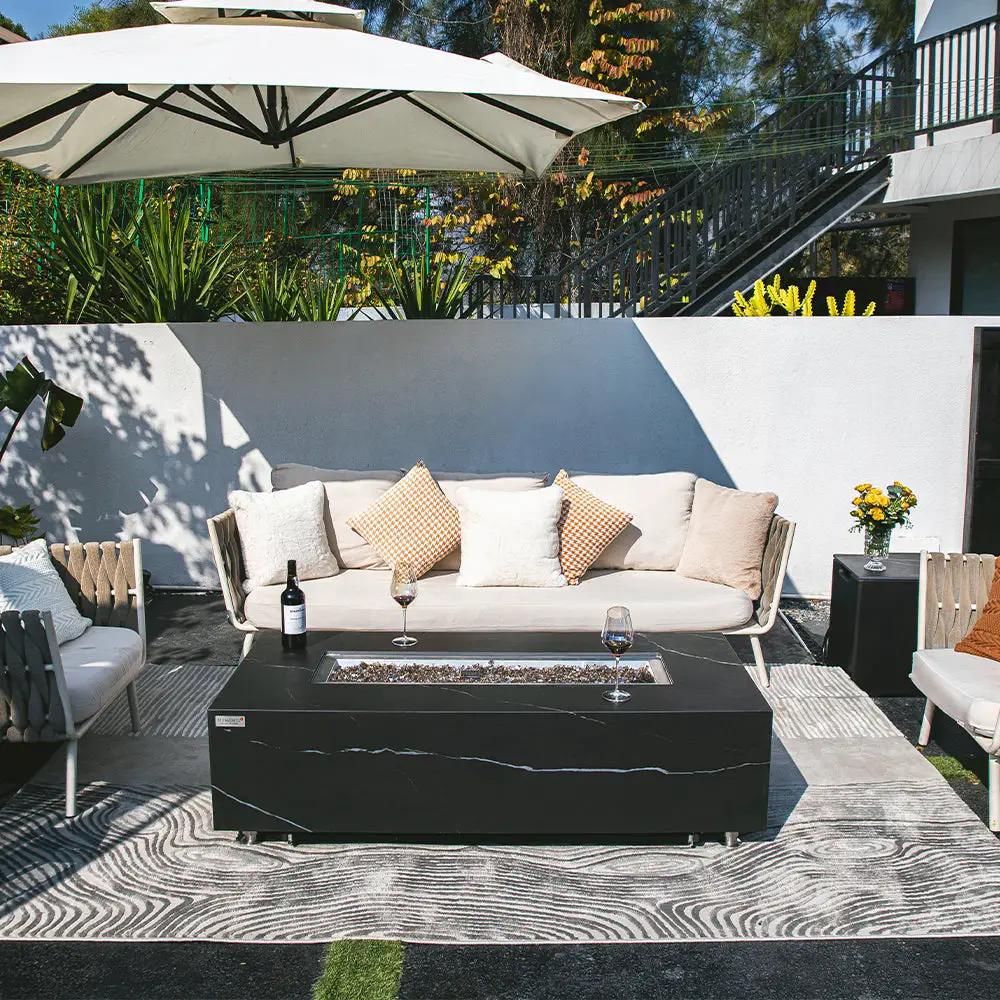 Varna Outdoor Bulgaria Black Fire Pit Table - Select Fuel Type by EnvelorHome