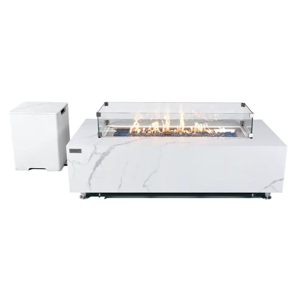 Carrara Outdoor Bianco White Fire Pit Table - Select Fuel Type by EnvelorHome