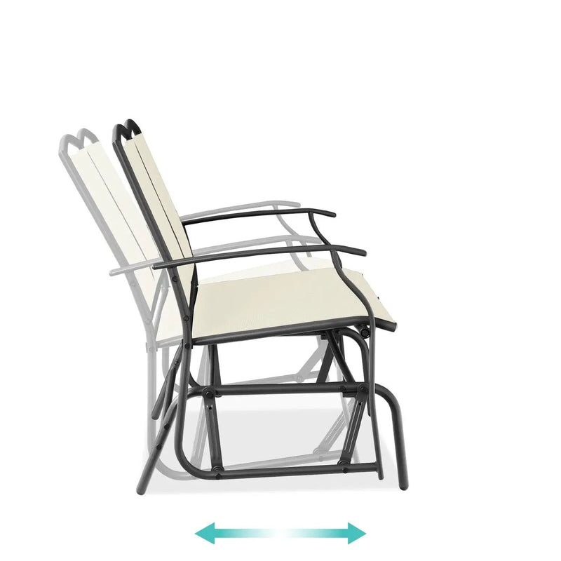 2 Seat Mesh Patio Loveseat Swing Glider Rocker with Armrests in Off White by HomePacific
