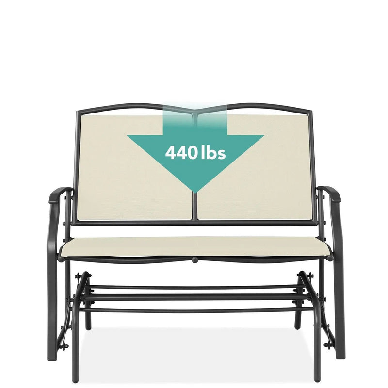 2 Seat Mesh Patio Loveseat Swing Glider Rocker with Armrests in Off White by HomePacific