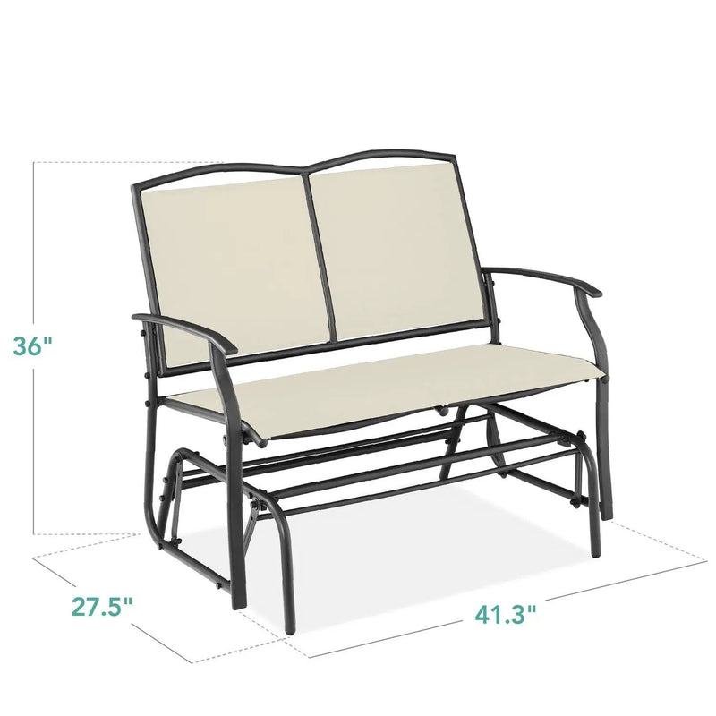 2 Seat Mesh Patio Loveseat Swing Glider Rocker with Armrests in Off White by HomePacific