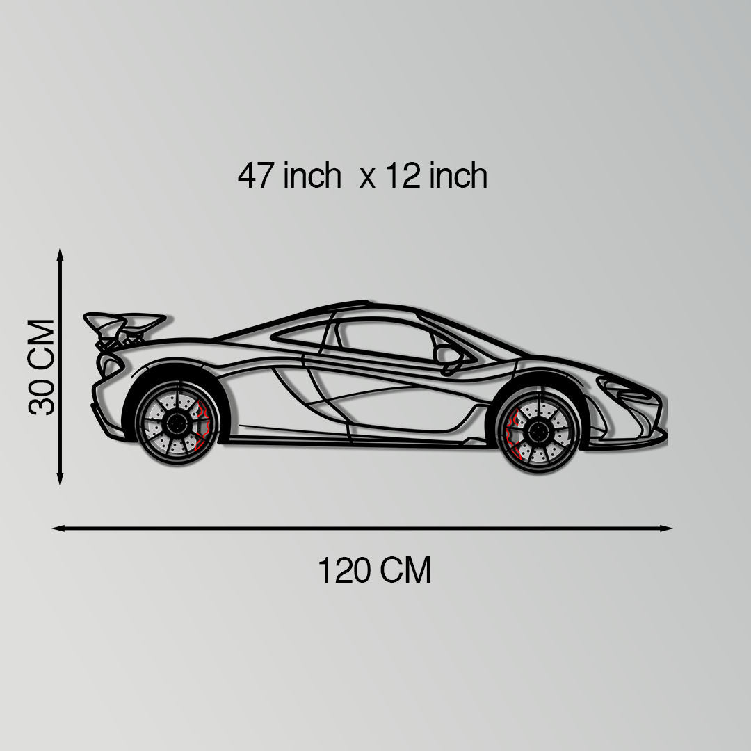 McLaren P1 Metal Car Wall Art with Rotating Wheels - Ultimate Hybrid Hypercar Silhouette - Interactive Automotive Wall Decor - KAFMEKA150 by Enova Art