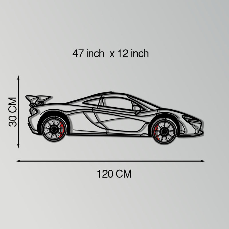 McLaren P1 Metal Car Wall Art with Rotating Wheels - Ultimate Hybrid Hypercar Silhouette - Interactive Automotive Wall Decor - KAFMEKA150 by Enova Art