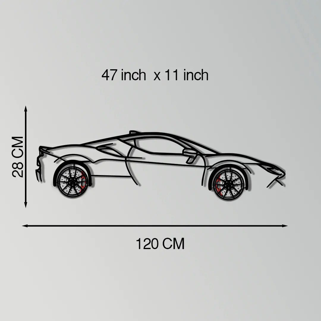 Ferrari SF90 Stradale Metal Car Wall Art with Rotating Wheels - Hybrid Hypercar Silhouette - Interactive Automotive Wall Decor - KAFMEKA135 by Enova Art