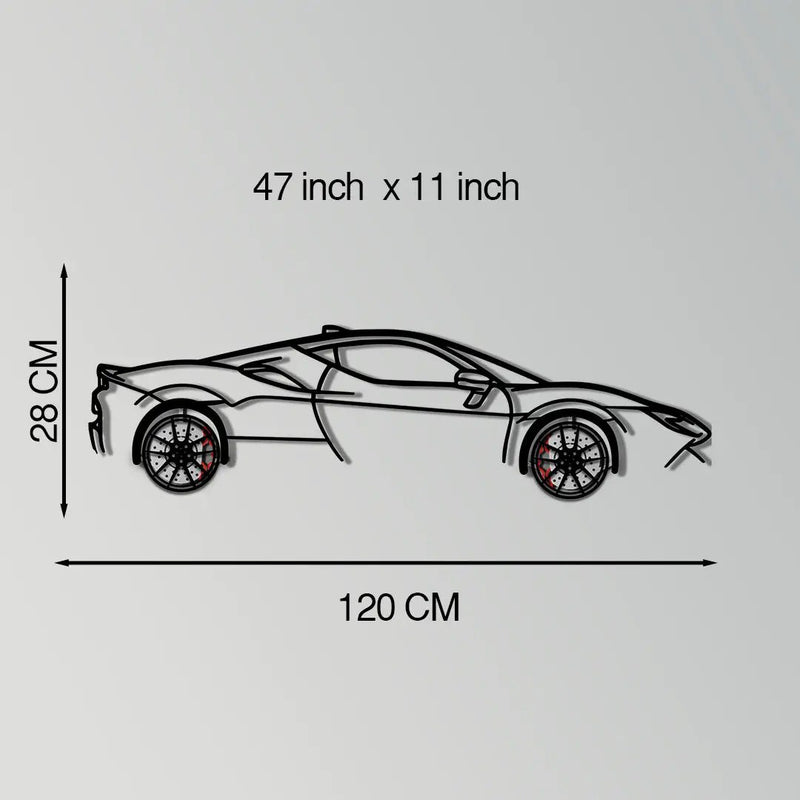 Ferrari SF90 Stradale Metal Car Wall Art with Rotating Wheels - Hybrid Hypercar Silhouette - Interactive Automotive Wall Decor - KAFMEKA135 by Enova Art