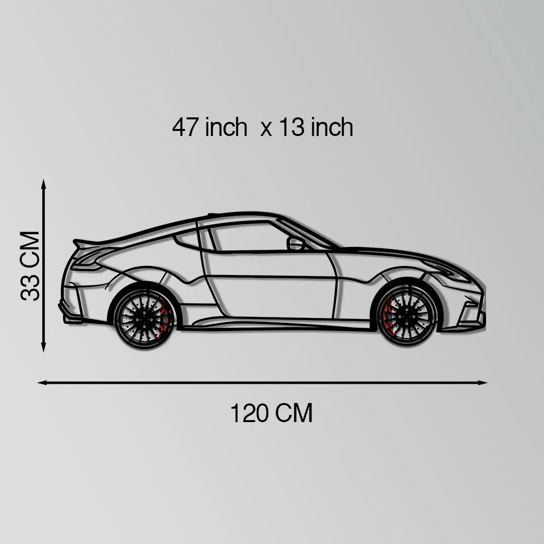 Nissan 350Z Metal Car Wall Art with Rotating Wheels - JDM Fairlady Z33 Silhouette - Interactive Automotive Wall Decor - KAFMEKA153 by Enova Art
