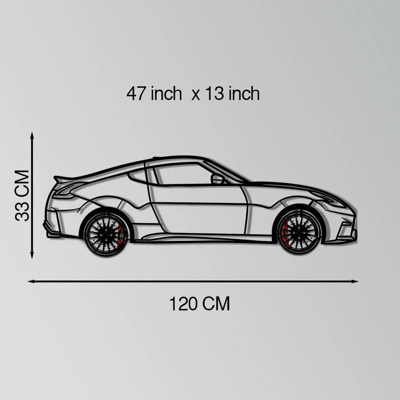 Nissan 350Z Metal Car Wall Art with Rotating Wheels - JDM Fairlady Z33 Silhouette - Interactive Automotive Wall Decor - KAFMEKA153 by Enova Art