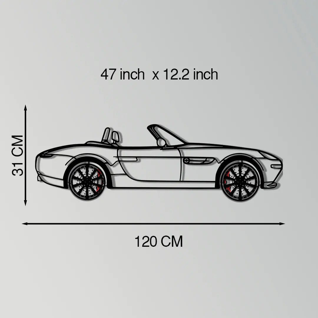 BMW Z8 Metal Car Wall Art with Rotating Wheels - Classic Luxury Roadster Silhouette - Interactive Automotive Wall Decor - KAFMEKA115 by Enova Art