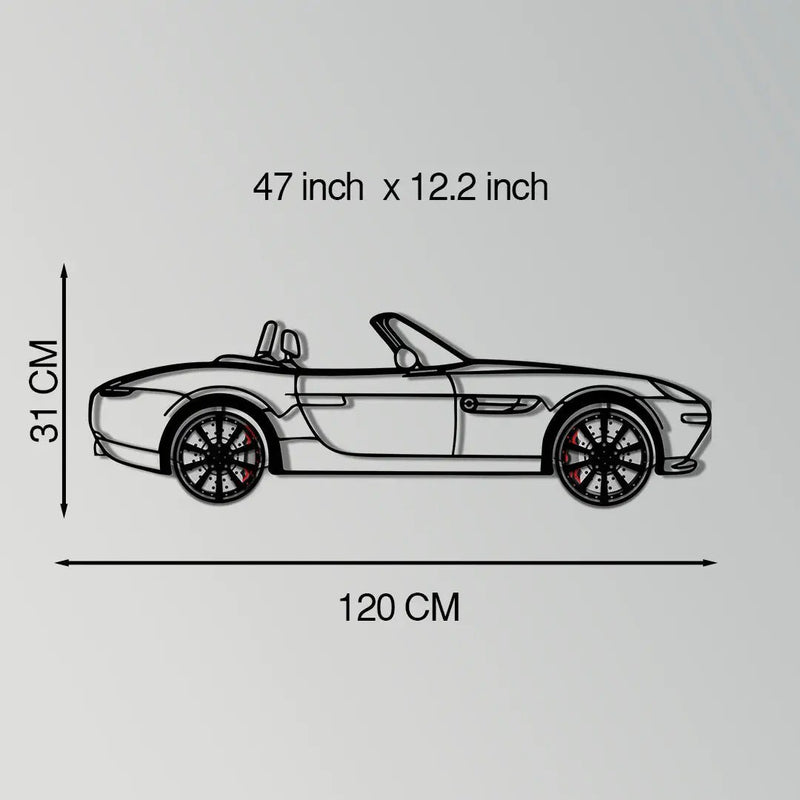 BMW Z8 Metal Car Wall Art with Rotating Wheels - Classic Luxury Roadster Silhouette - Interactive Automotive Wall Decor - KAFMEKA115 by Enova Art