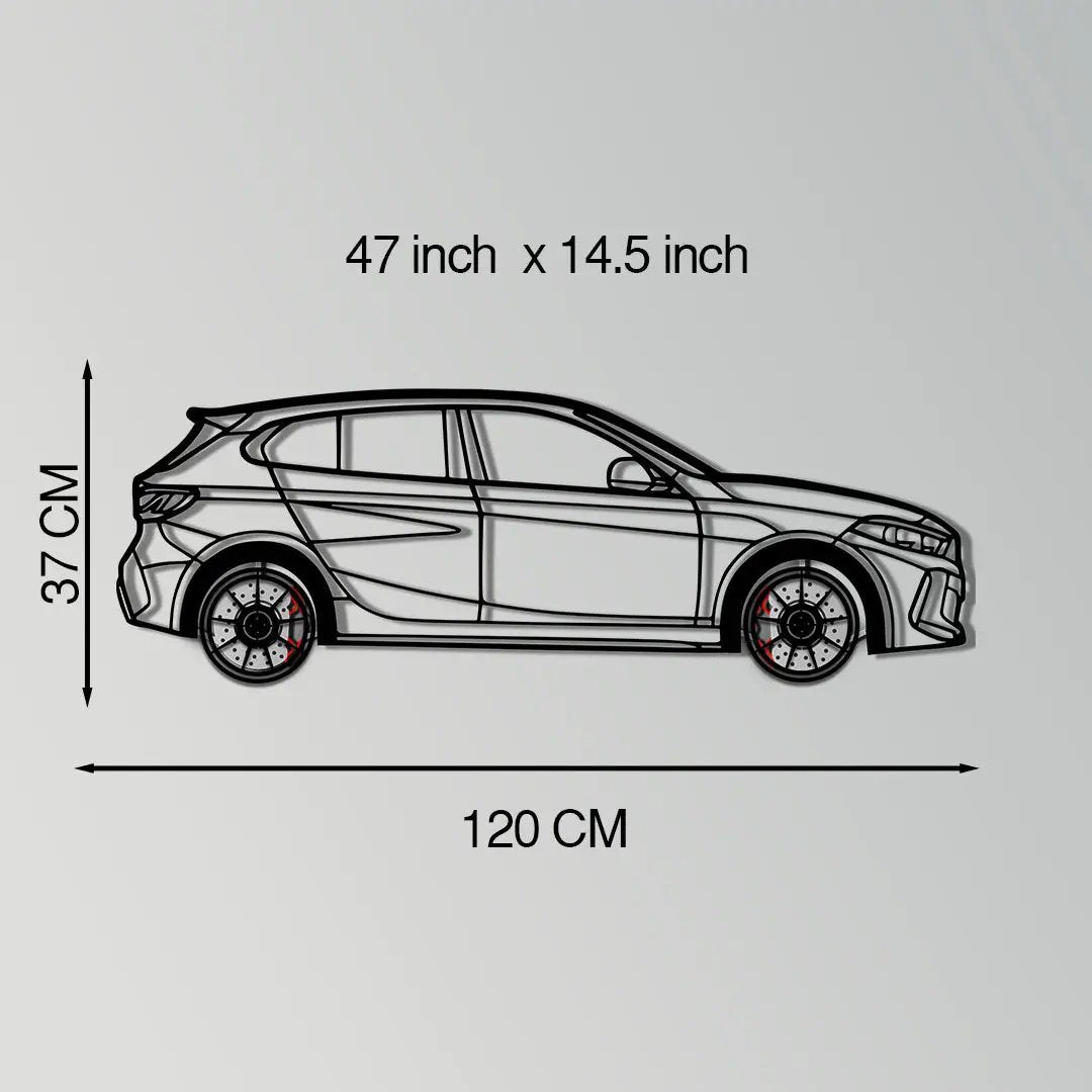 BMW 135i F40 Metal Car Wall Art with Rotating Wheels - M Performance Hatchback Silhouette - Interactive Automotive Decor - KAFMEKA102 by Enova Art