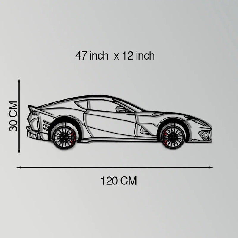 Ferrari 812 Superfast / F12 Metal Car Wall Art with Rotating Wheels - V12 Grand Tourer Silhouette - Interactive Automotive Wall Decor - KAFMEKA127 by Enova Art