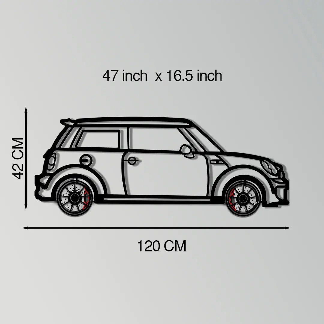 Mini Cooper Metal Car Wall Art with Rotating Wheels - Iconic British Compact Silhouette - Interactive Automotive Wall Decor - KAFMEKA151 by Enova Art