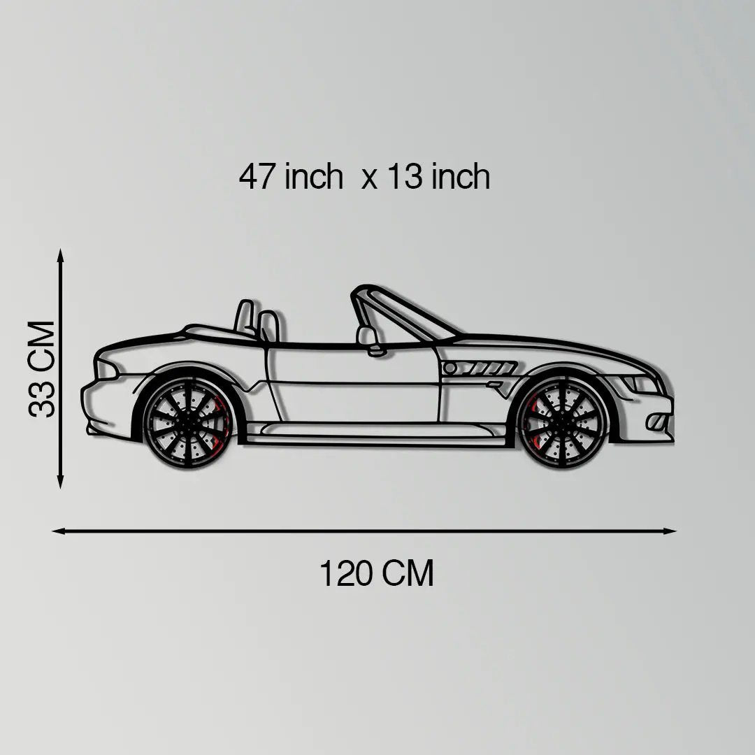 BMW Z3 Metal Car Wall Art with Rotating Wheels - Classic Roadster Silhouette Decor - Interactive Automotive Wall Art - KAFMEKA112 by Enova Art