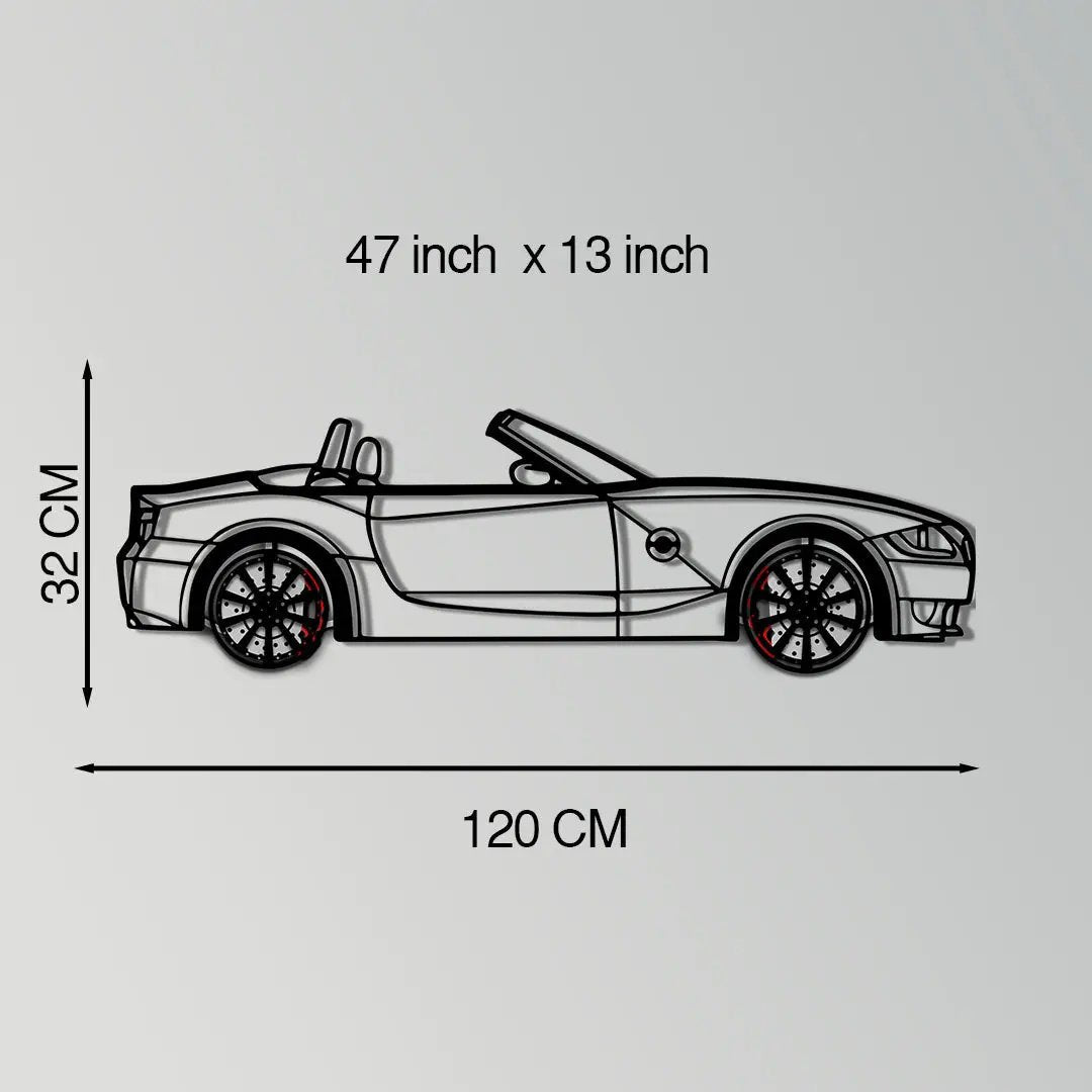 BMW Z4 M Roadster Metal Car Wall Art with Rotating Wheels - M Power Silhouette Decor - Interactive Automotive Wall Art - KAFMEKA114 by Enova Art