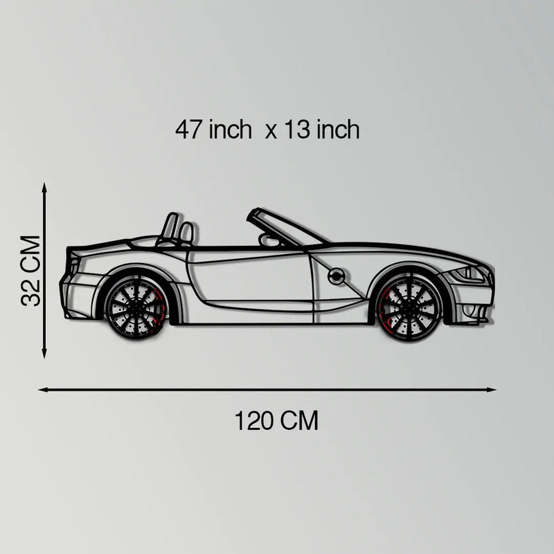 BMW Z4 M Roadster Metal Car Wall Art with Rotating Wheels - M Power Silhouette Decor - Interactive Automotive Wall Art - KAFMEKA114 by Enova Art