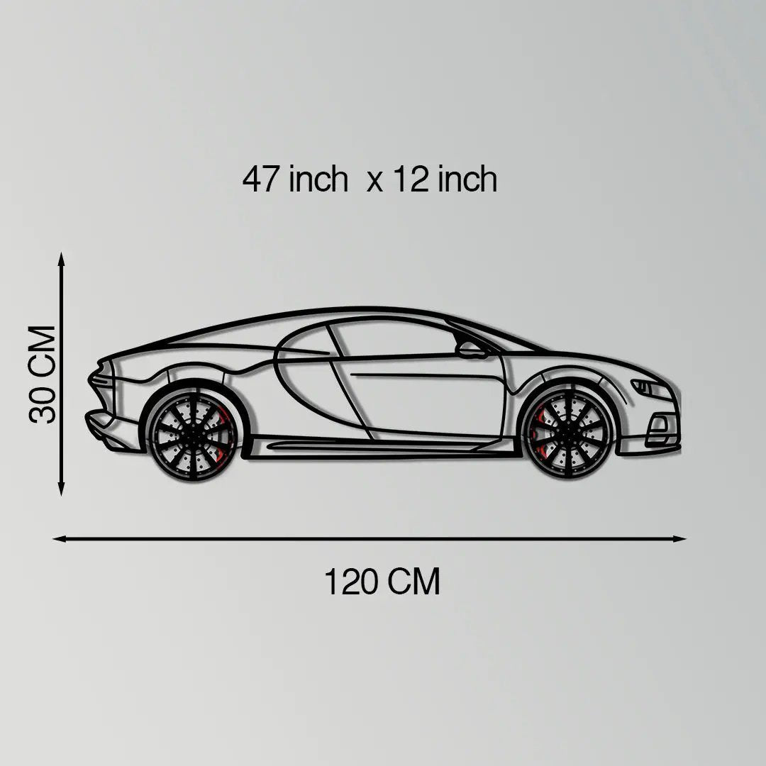 Bugatti Chiron Metal Car Wall Art with Rotating Wheels - Ultimate Hypercar Silhouette Decor - Interactive Automotive Wall Art - KAFMEKA116 by Enova Art
