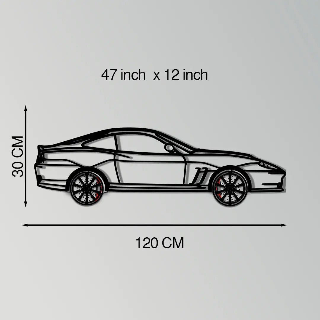 Ferrari 550 Maranello Metal Car Wall Art with Rotating Wheels - V12 Grand Tourer Silhouette - Interactive Automotive Wall Decor - KAFMEKA129 by Enova Art