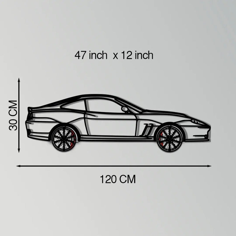 Ferrari 550 Maranello Metal Car Wall Art with Rotating Wheels - V12 Grand Tourer Silhouette - Interactive Automotive Wall Decor - KAFMEKA129 by Enova Art