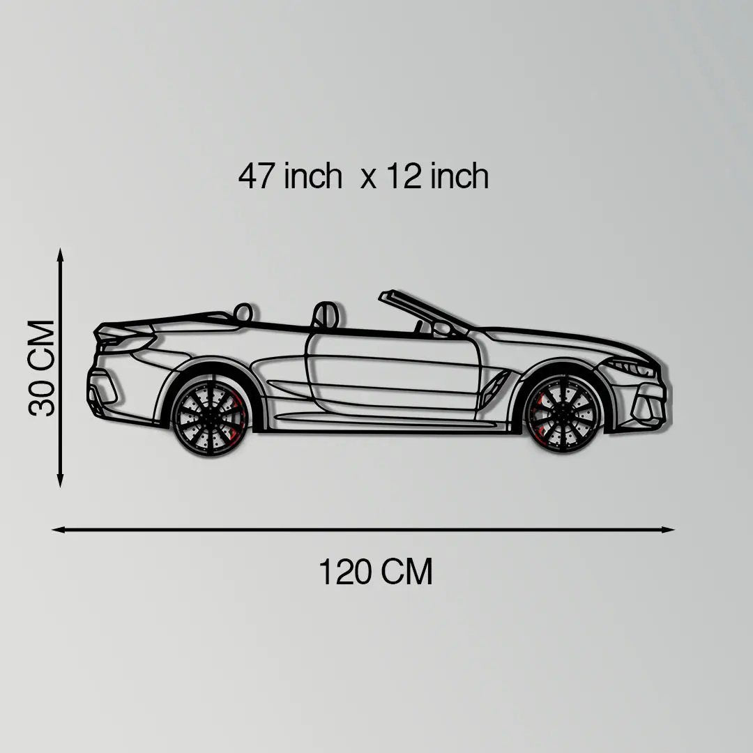 BMW 850i Metal Car Wall Art with Rotating Wheels - Luxury Grand Tourer Silhouette - Interactive Automotive Wall Decor - KAFMEKA105 by Enova Art