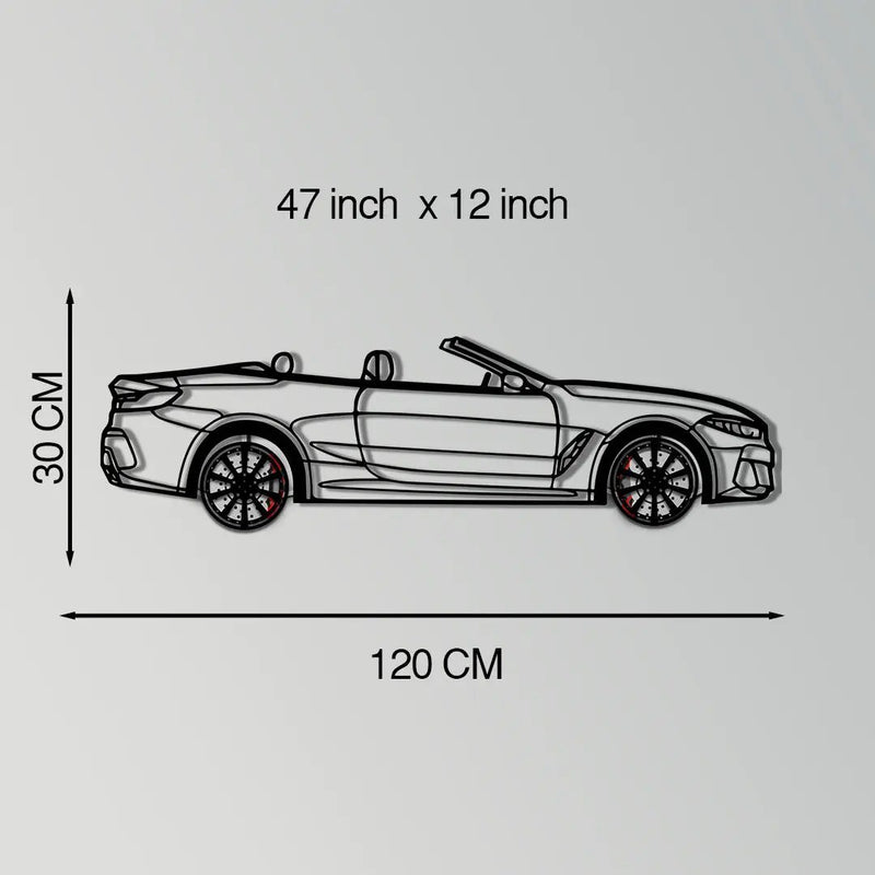 BMW 850i Metal Car Wall Art with Rotating Wheels - Luxury Grand Tourer Silhouette - Interactive Automotive Wall Decor - KAFMEKA105 by Enova Art
