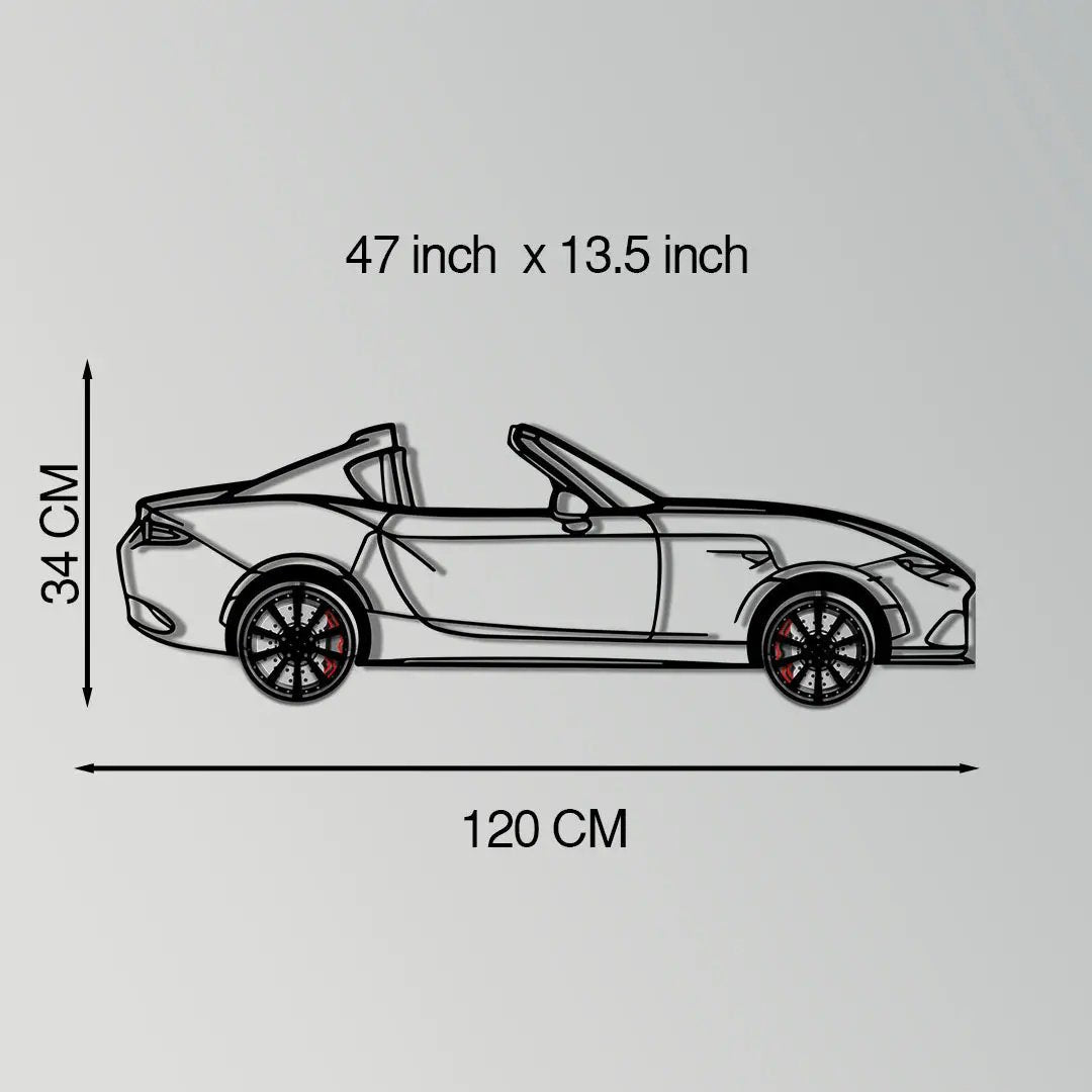 Mazda MX-5 RF Metal Car Wall Art with Rotating Wheels - JDM Roadster Silhouette - Interactive Automotive Wall Decor - KAFMEKA146 by Enova Art