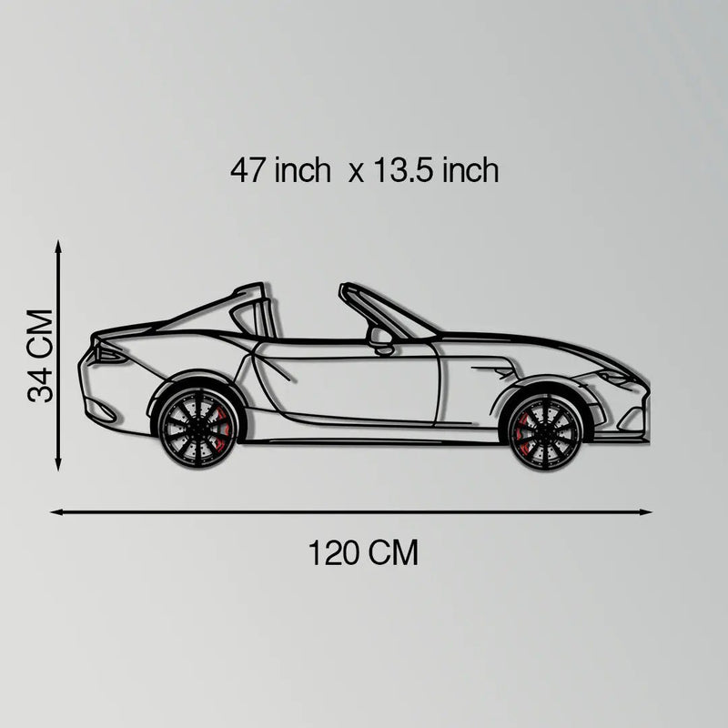 Mazda MX-5 RF Metal Car Wall Art with Rotating Wheels - JDM Roadster Silhouette - Interactive Automotive Wall Decor - KAFMEKA146 by Enova Art